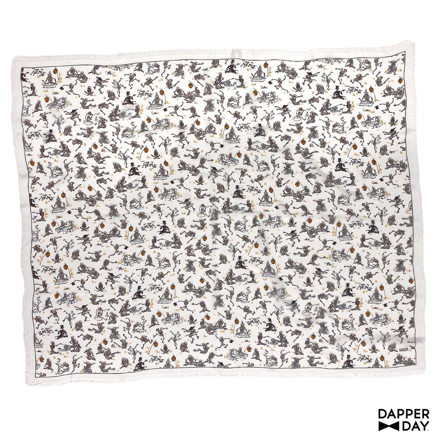 'Kyōsai Skeletons' Silk Scarf (White) - Final Sale