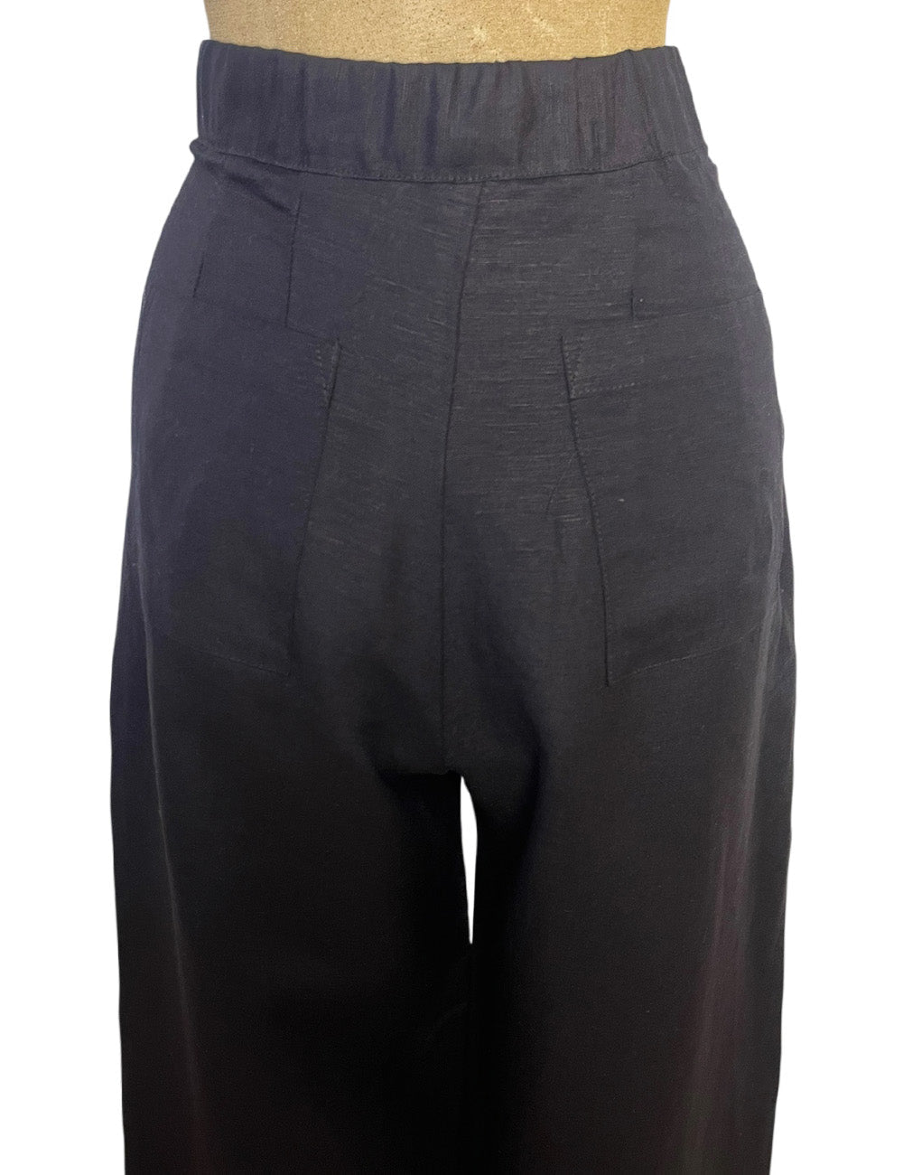 Scout 1940s Solid Black Cotton Linen Wide Leg Trouser