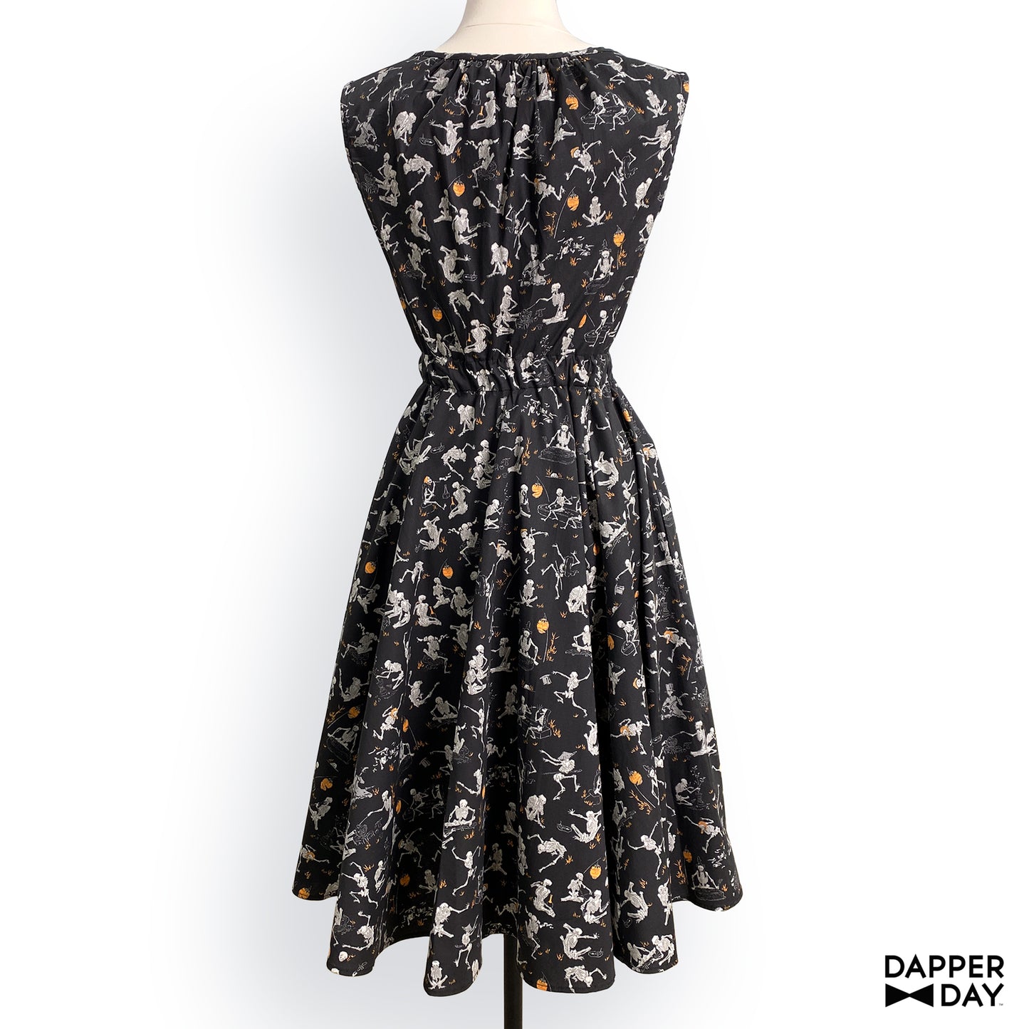 'Kyōsai Skeletons' Cotton Popover Dress (Black) - Final Sale