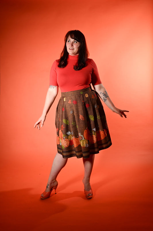 Cindy Pleated Skirt - Pumpkin Border