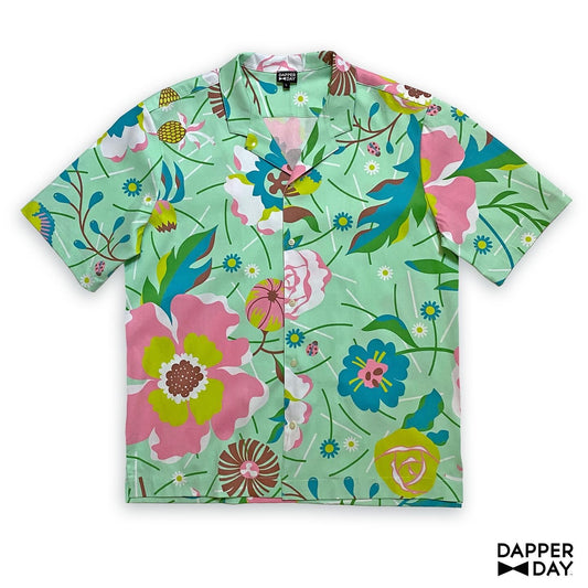 ‘Garden Party’ Cabana Shirt in Cotton (Mint) - Final Sale