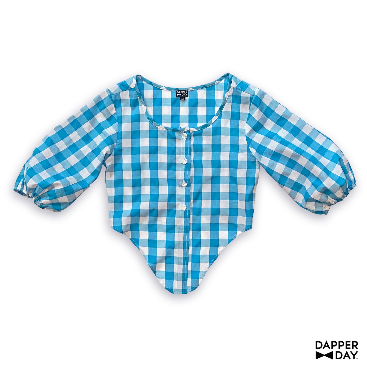 Gingham Meadow Blouse (Sky Blue) - Final Sale