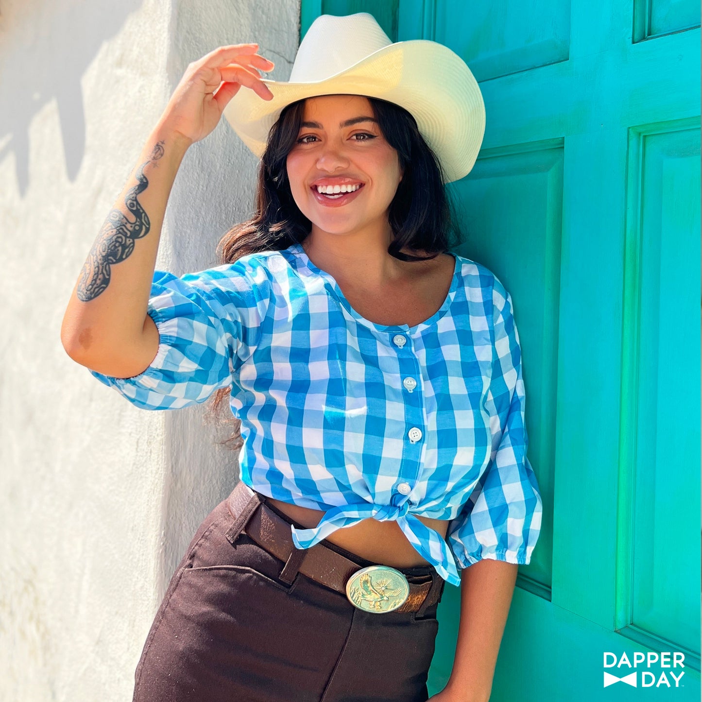 Gingham Meadow Blouse (Sky Blue) - Final Sale