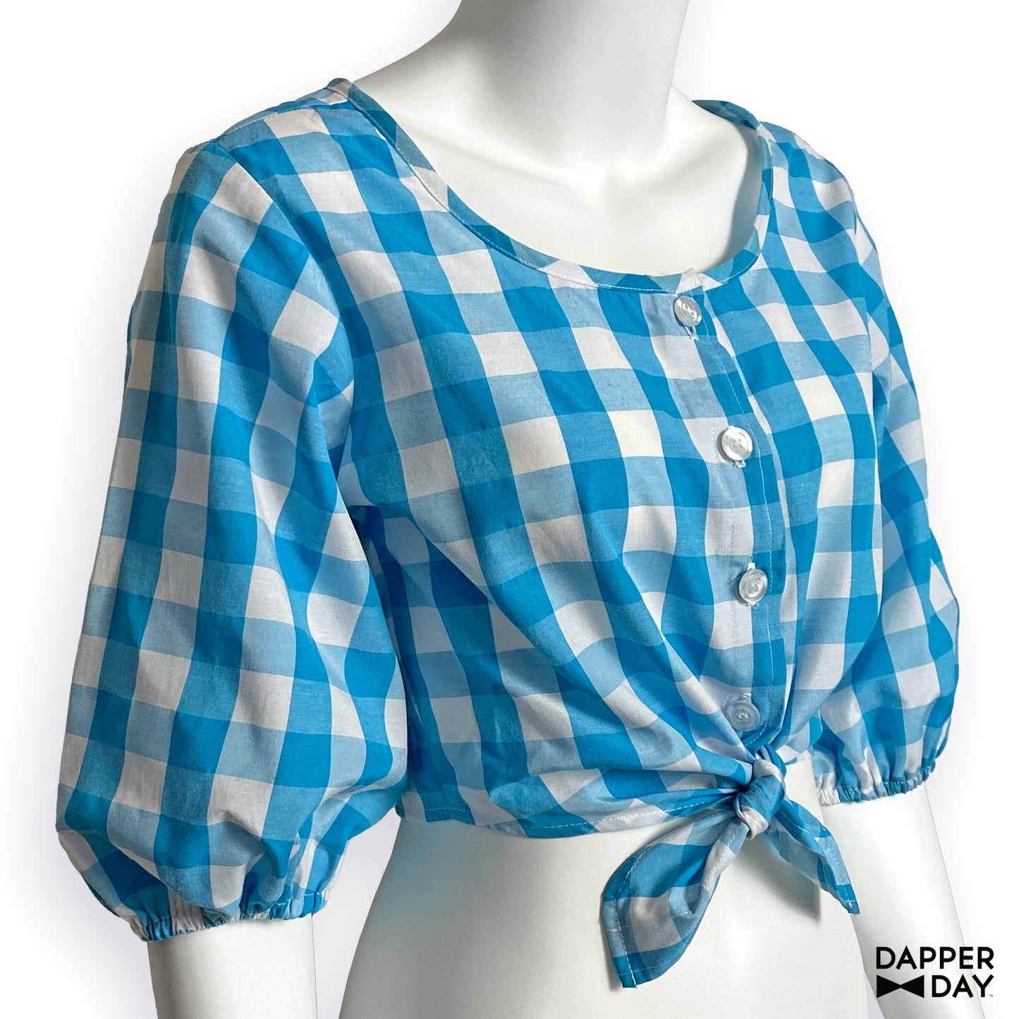 Gingham Meadow Blouse (Sky Blue) - Final Sale