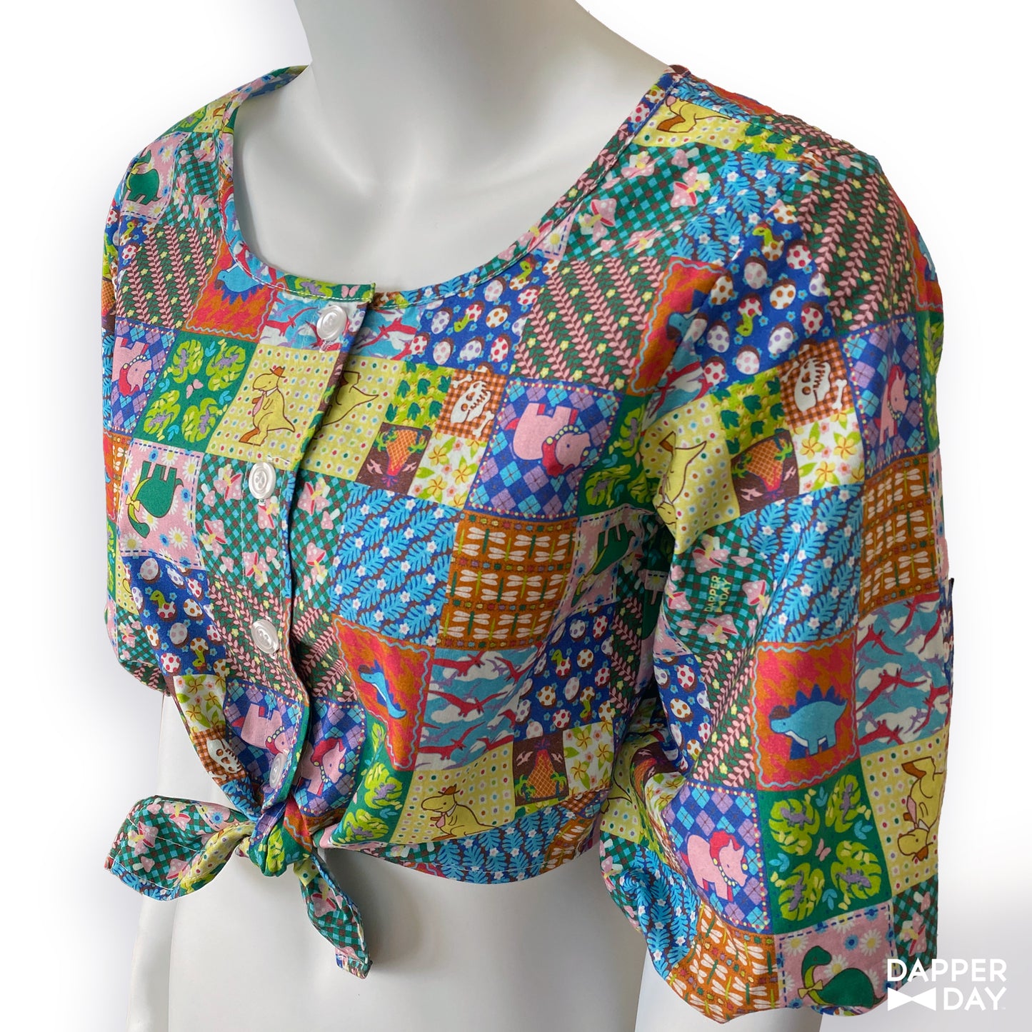 'Prehistoric Patchwork' Meadow Blouse in Cotton - Final Sale