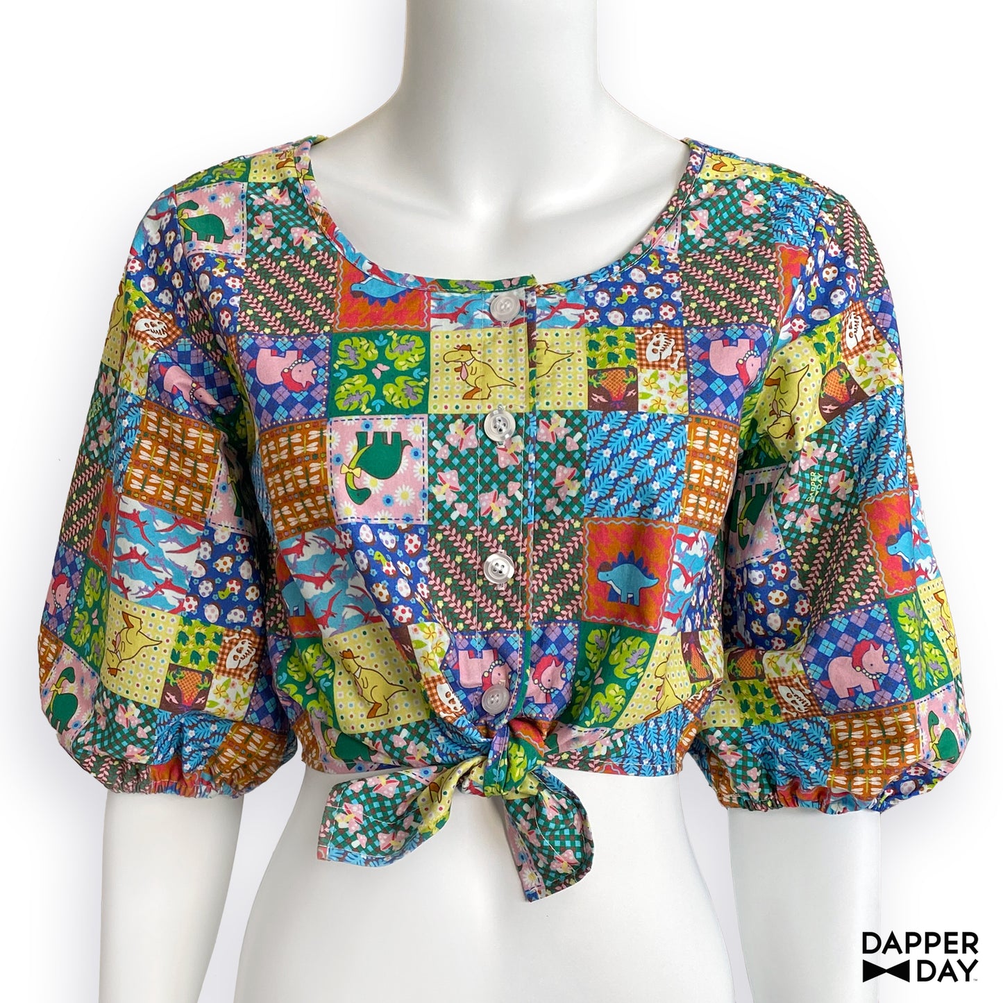 'Prehistoric Patchwork' Meadow Blouse in Cotton - Final Sale