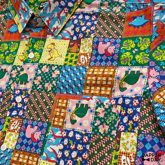 *ONLY ONE 4X LEFT* 'Prehistoric Patchwork' Cotton Sharp Shirt - Final Sale