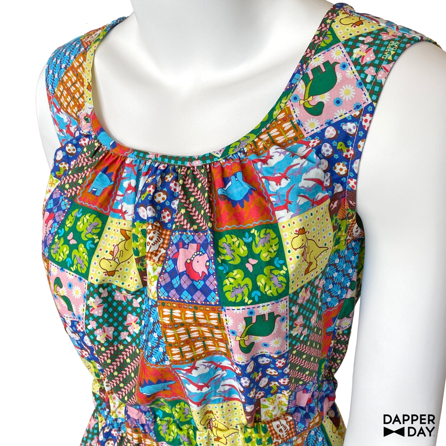 'Prehistoric Patchwork' Cotton Popover Mini Dress - Final Sale