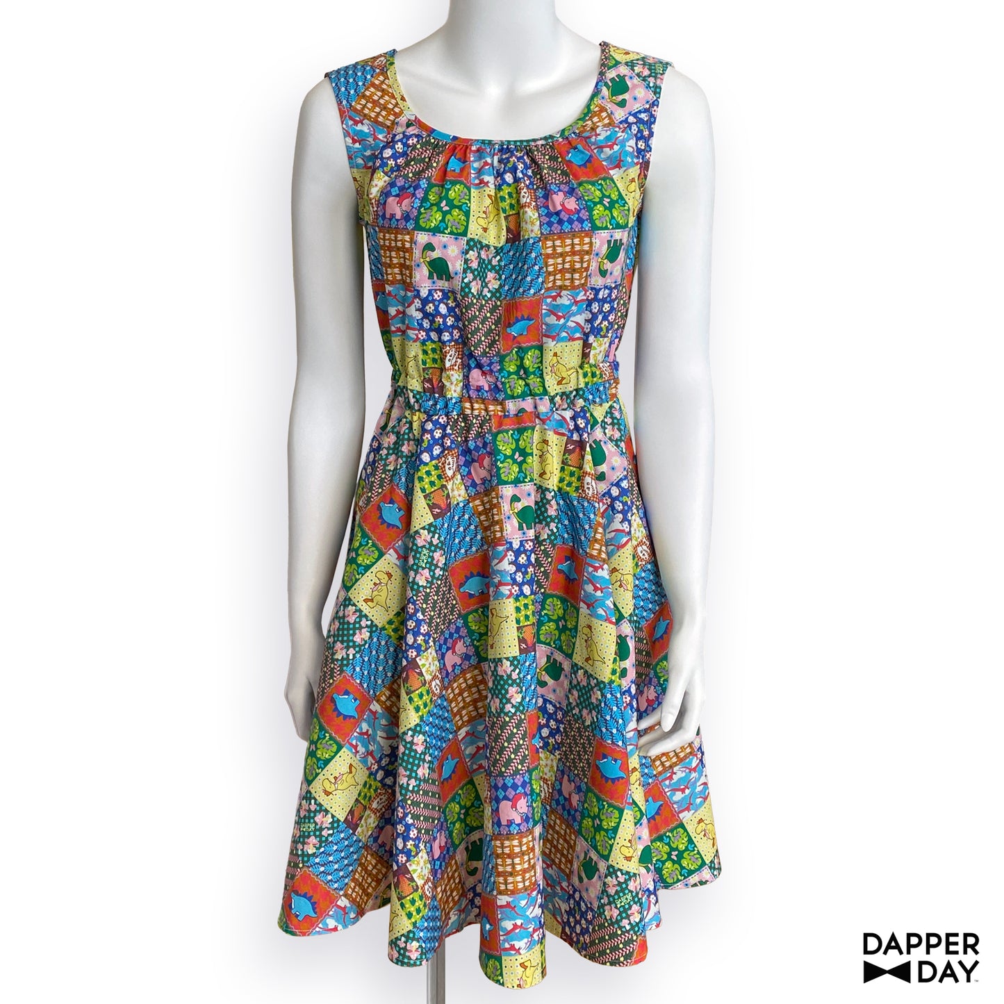 'Prehistoric Patchwork' Cotton Popover Mini Dress - Final Sale