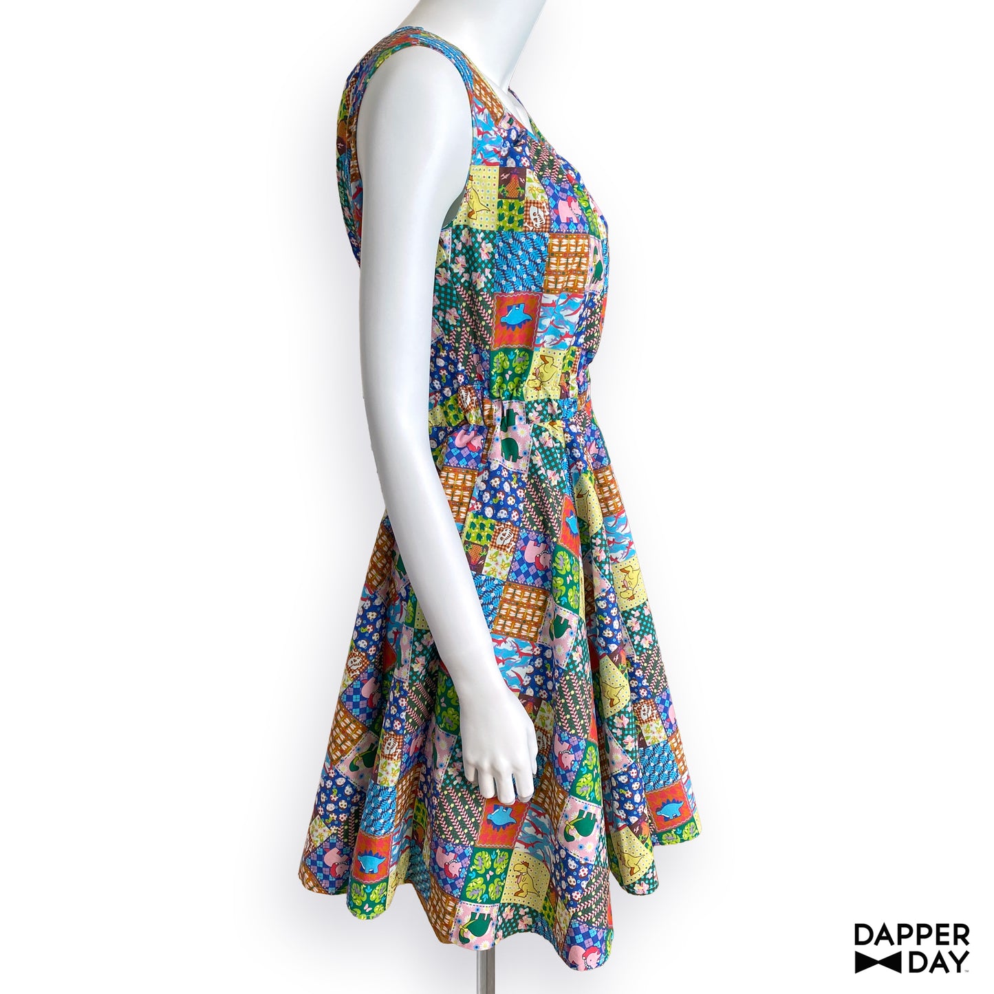'Prehistoric Patchwork' Cotton Popover Mini Dress - Final Sale
