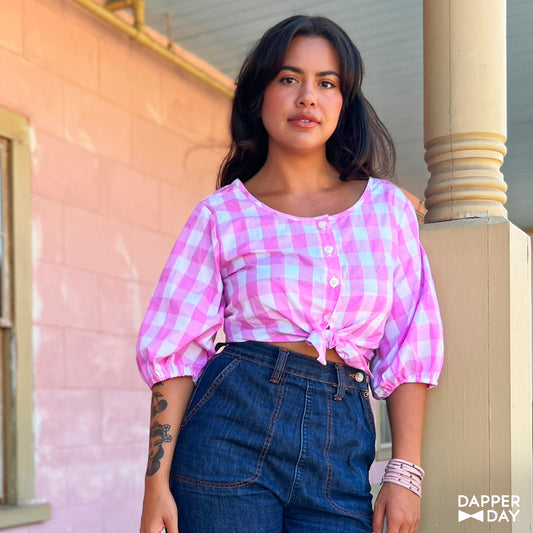 Gingham Meadow Blouse (Pink) - Final Sale