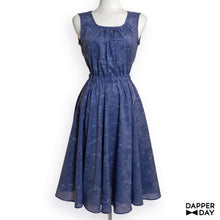 Load image into Gallery viewer, &#39;Neverland Toile&#39; Popover Dress in Blue Cotton
