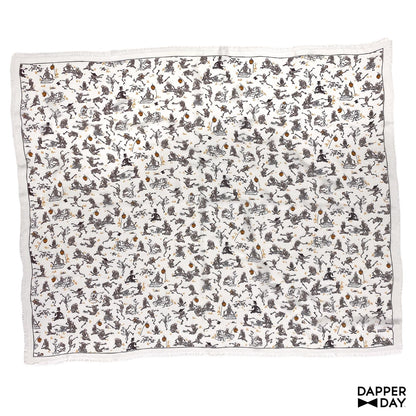 'Kyōsai Skeletons' Silk Scarf (White) - Final Sale