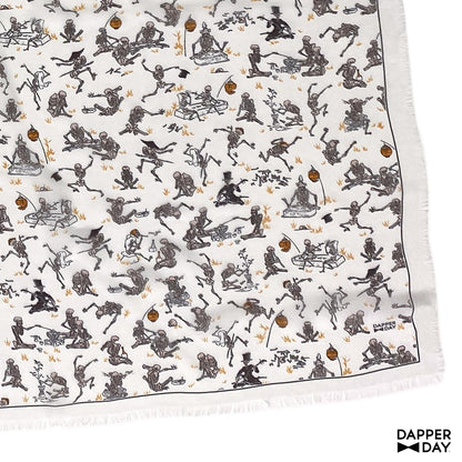 'Kyōsai Skeletons' Silk Scarf (White) - Final Sale