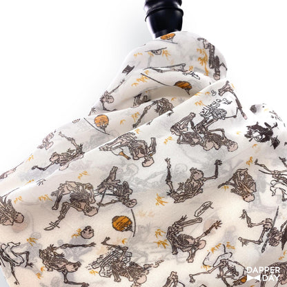 'Kyōsai Skeletons' Silk Scarf (White) - Final Sale