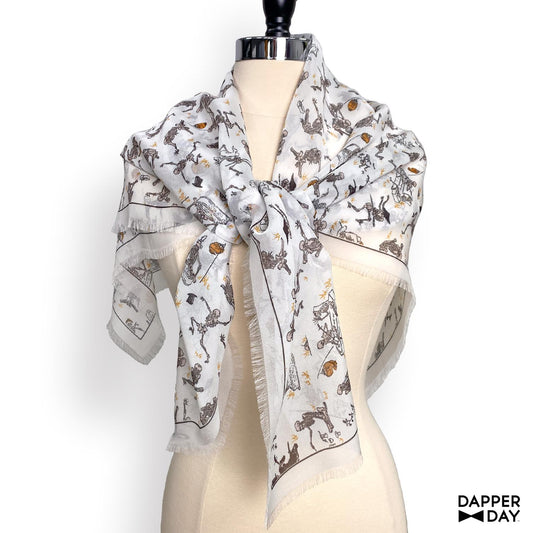 'Kyōsai Skeletons' Silk Scarf (White) - Final Sale