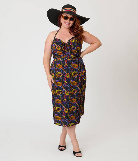Unique Vintage Plus Size Carnivorous Plants Leilani Sarong Dress: 2X/20W-22W