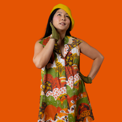 Glam Mini House Dress in Earth-toned Meadow