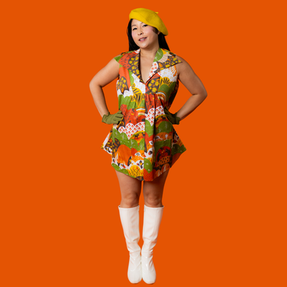 Glam Mini House Dress in Earth-toned Meadow