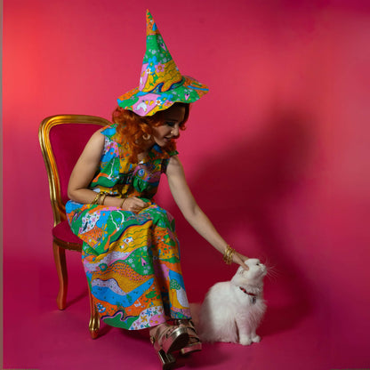 Glam Maxi House Dress in Rainbow Landscape