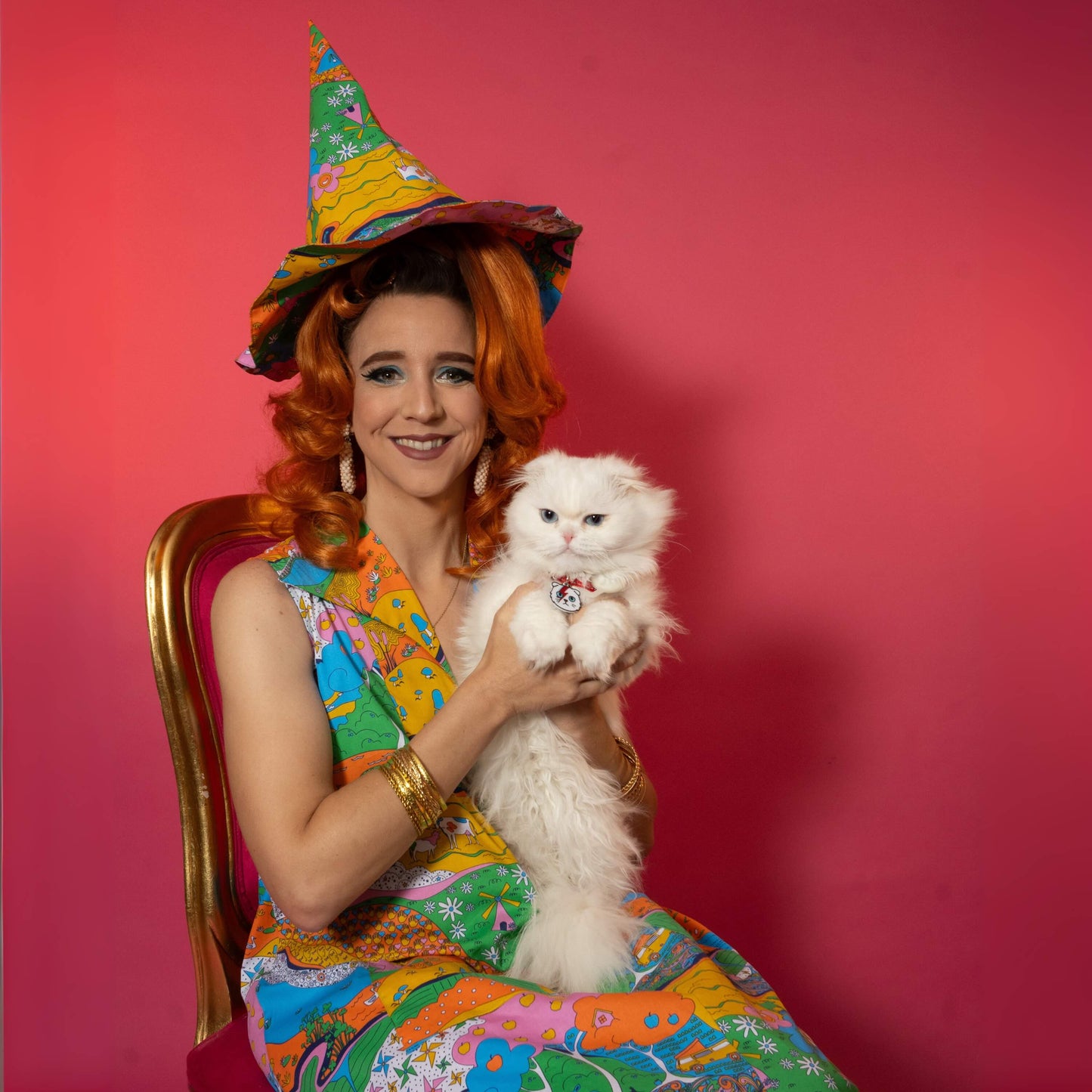 Glam Maxi House Dress in Rainbow Landscape