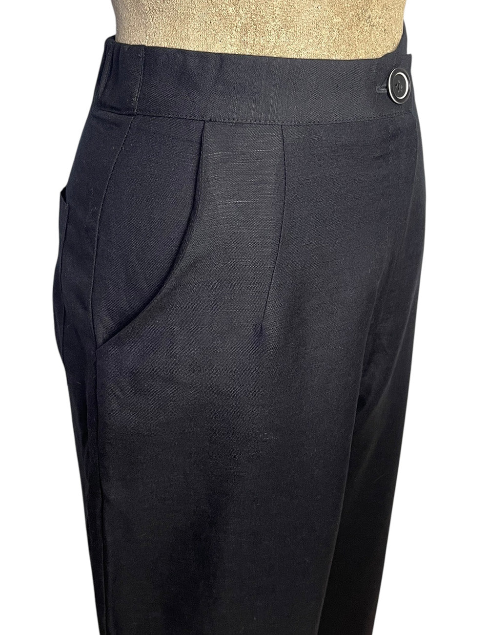 Scout 1940s Solid Black Cotton Linen Wide Leg Trouser