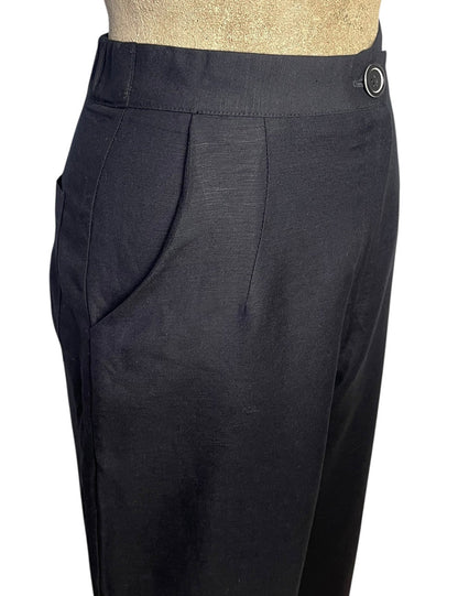 Scout 1940s Solid Black Cotton Linen Wide Leg Trouser