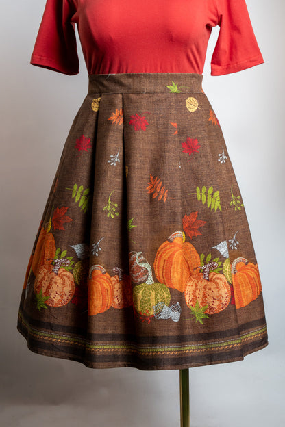 Cindy Pleated Skirt - Pumpkin Border