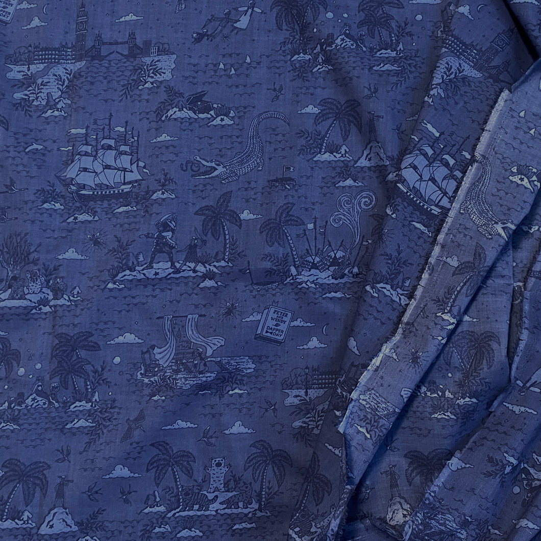 'Neverland Toile' Cotton Fabric (Blue)