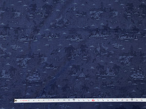 'Neverland Toile' Cotton Fabric (Blue)