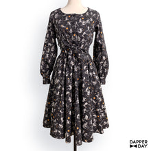 Load image into Gallery viewer, &#39;Kyōsai Skeletons&#39; Cotton Popover Dress (Black)
