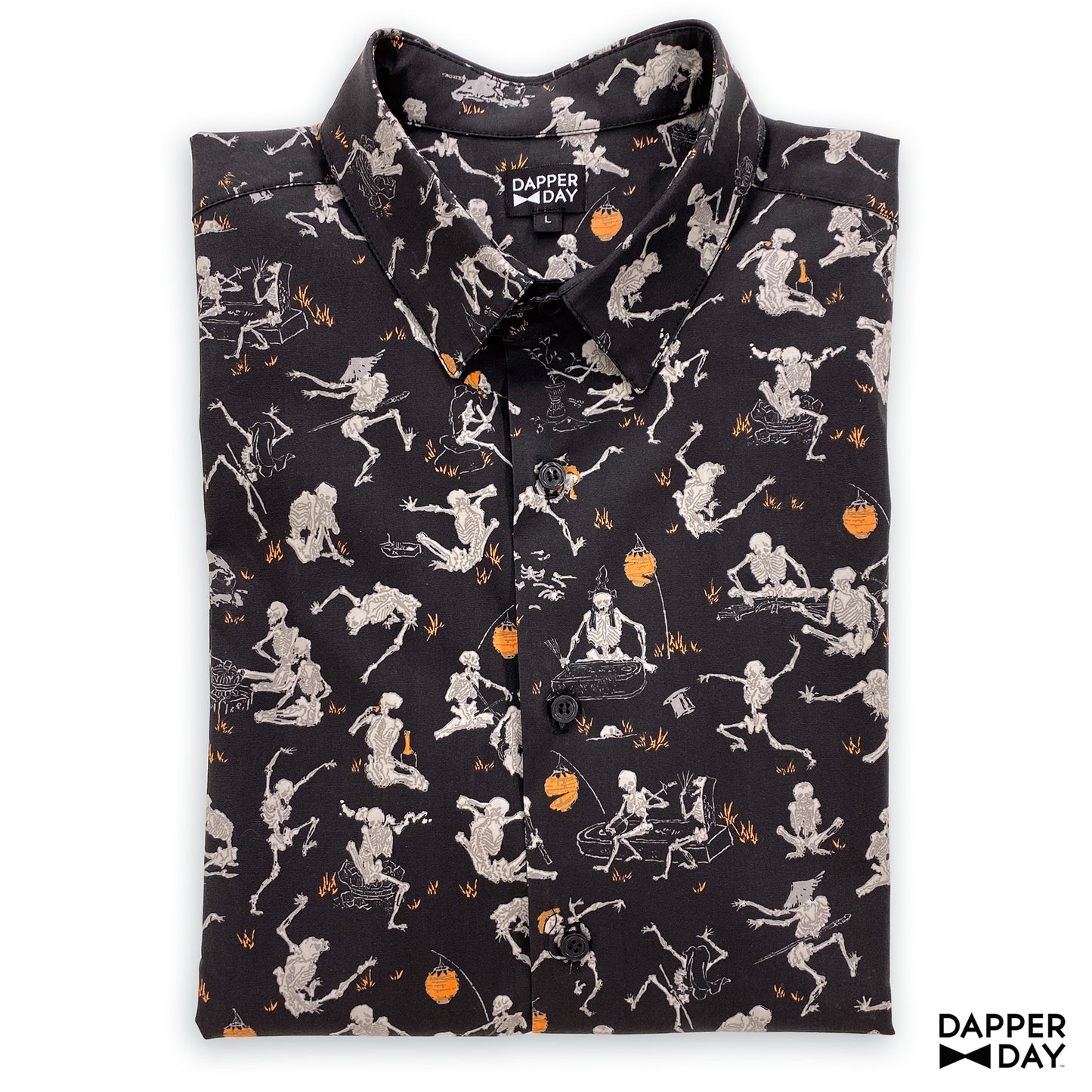 'Kyōsai Skeletons' Cotton Sharp Shirt (Black) - Final Sale