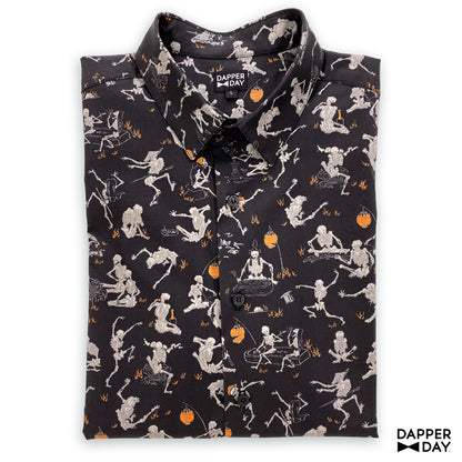 'Kyōsai Skeletons' Cotton Sharp Shirt (Black) - Final Sale