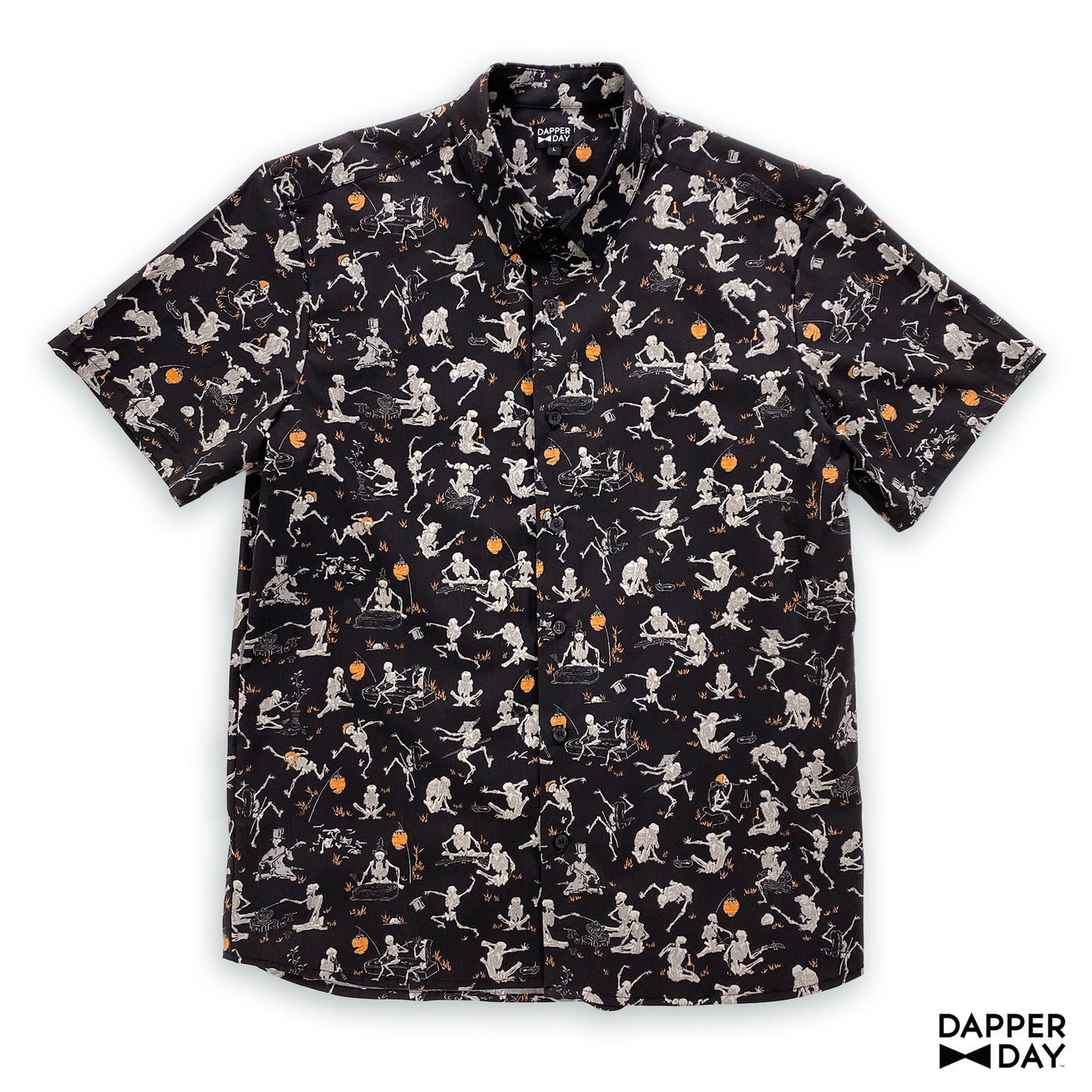 'Kyōsai Skeletons' Cotton Sharp Shirt (Black) - Final Sale