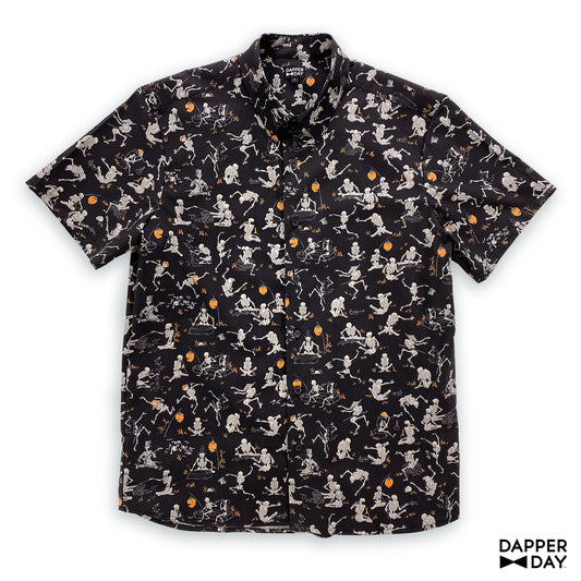 'Kyōsai Skeletons' Cotton Sharp Shirt (Black) - Final Sale