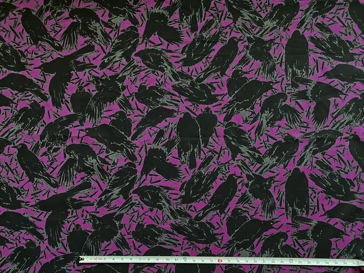 'Kyōsai Crows’ print Cotton Poplin Fabric