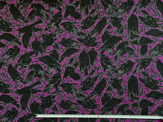 'Kyōsai Crows’ print Cotton Poplin Fabric