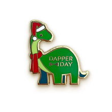 Load image into Gallery viewer, Holiday Dapper Dino Pin in Green
