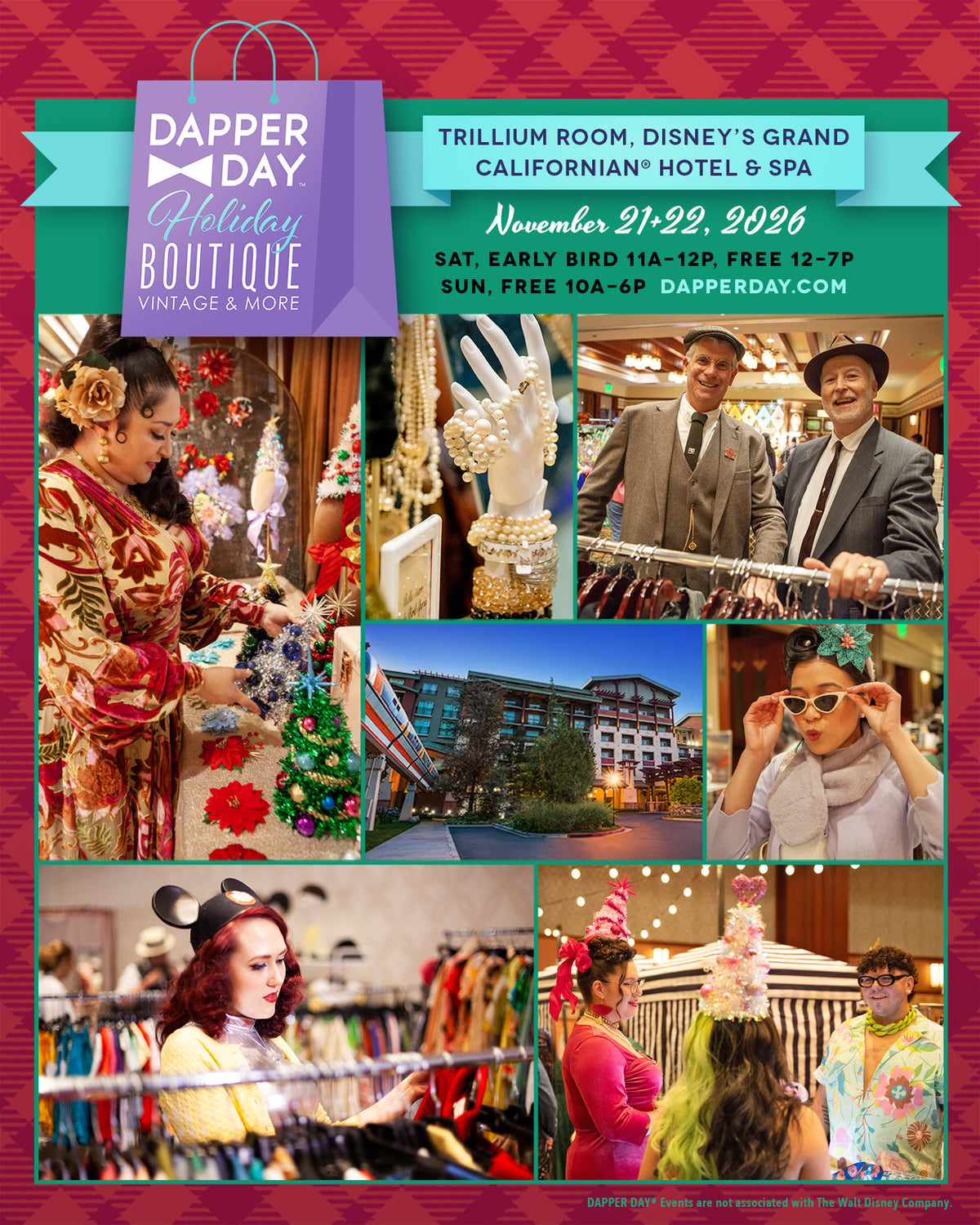 TICKET: Early Bird Entry DAPPER DAY® Boutique at Disney's Grand Californian Hotel, HOLIDAY 2026 Edition