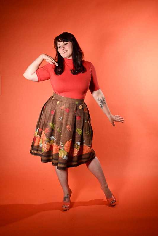 Cindy Pleated Skirt - Pumpkin Border