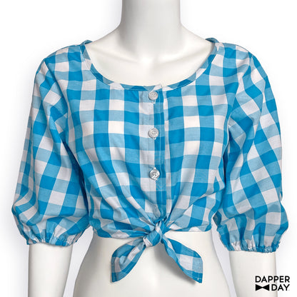 Gingham Meadow Blouse (Sky Blue) - Final Sale