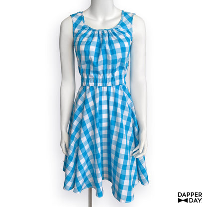 Gingham Popover Mini Dress (Sky Blue) - Final Sale