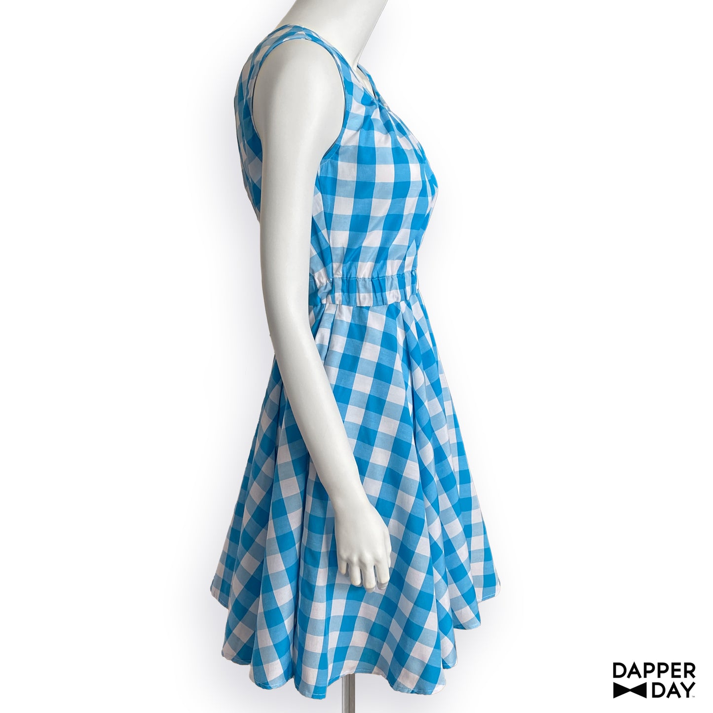 Gingham Popover Mini Dress (Sky Blue) - Final Sale