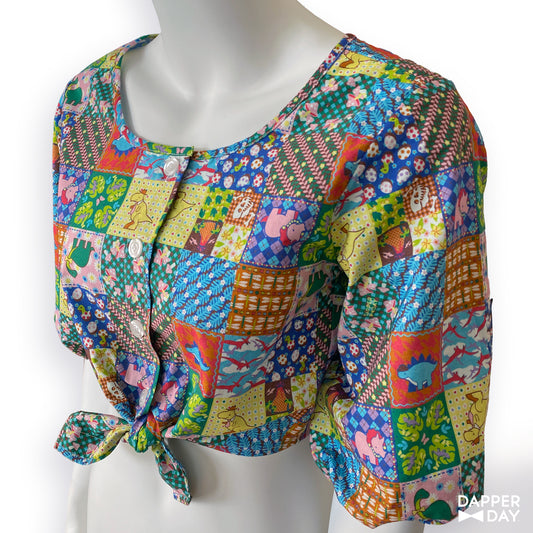 'Prehistoric Patchwork' Meadow Blouse in Cotton - Final Sale