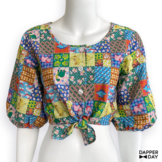 'Prehistoric Patchwork' Meadow Blouse in Cotton - Final Sale