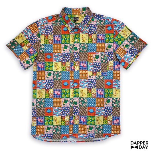 *ONLY ONE 4X LEFT* 'Prehistoric Patchwork' Cotton Sharp Shirt - Final Sale