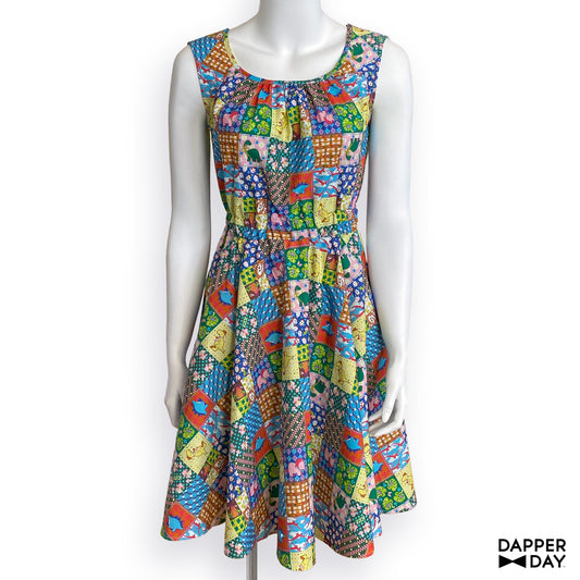 'Prehistoric Patchwork' Cotton Popover Mini Dress - Final Sale