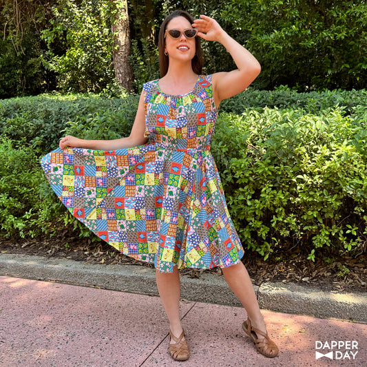 'Prehistoric Patchwork' Cotton Popover Mini Dress - Final Sale