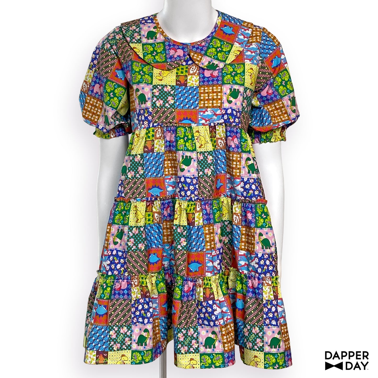 'Prehistoric Patchwork' Prairie Mini Dress in Cotton - Final Sale