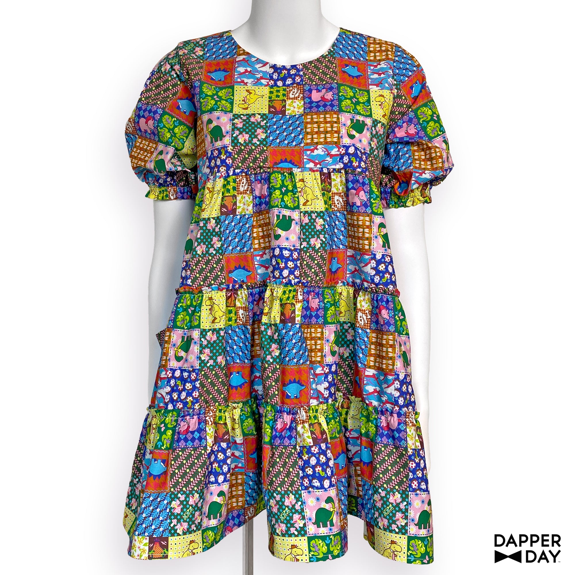 Prehistoric Patchwork' Prairie Mini Dress in Cotton – DAPPER DAY